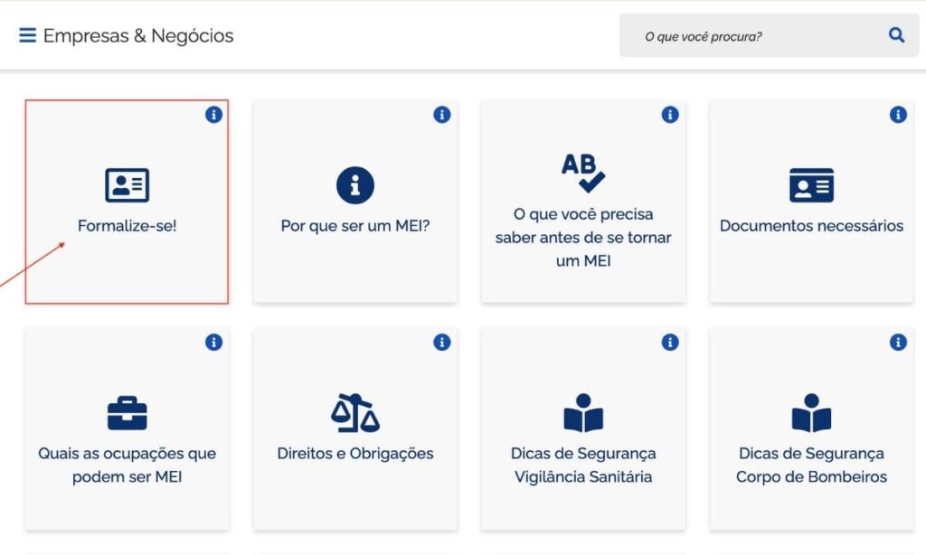 Tela oficial do Portal do Empreendedor para abrir MEI