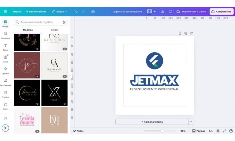 Identidade visual criada no Canva com logo, cores e fontes