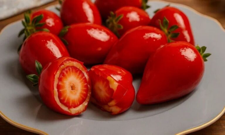 Morangos do amor gourmet servidos em prato cinza elegante